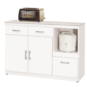 870-5祖迪白色4尺岩板餐櫃下座⊙木門內附活動隔板1片、 ⊙拉板後方背板有鑽1個電線孔