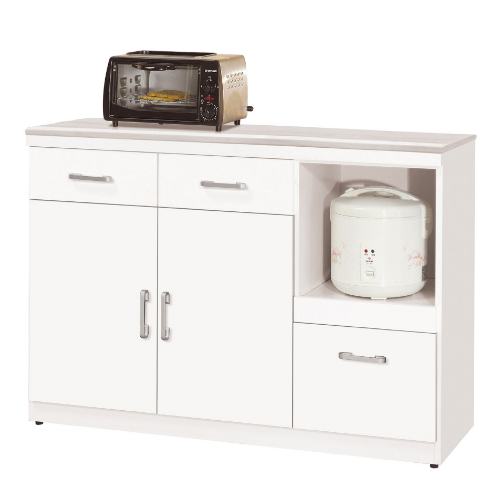 870-5祖迪白色4尺岩板餐櫃下座⊙木門內附活動隔板1片、 ⊙拉板後方背板有鑽1個電線孔