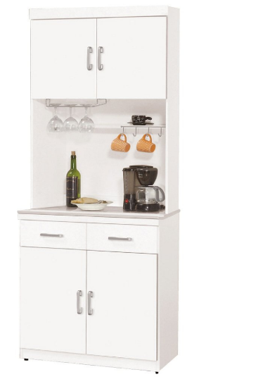 870-2祖迪白色2.7尺岩板雙門餐櫃(上+下)◆上座有鑽電線孔x1