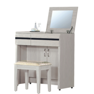 C620-4 凱恩雪白2.7尺掀鏡台(含椅.全木心板)(掀鏡和門片皆緩衝後紐)