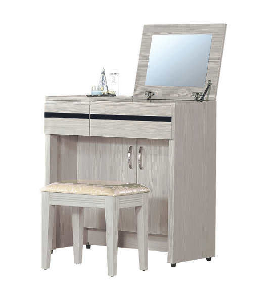 C620-4 凱恩雪白2.7尺掀鏡台(含椅.全木心板)(掀鏡和門片皆緩衝後紐)