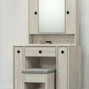 C593-9 丘比特碳香橡木鏡台(含椅.共3件)