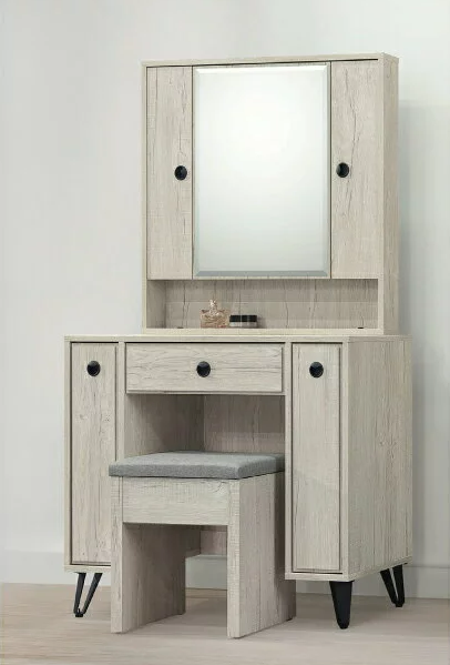 C593-9 丘比特碳香橡木鏡台(含椅.共3件)