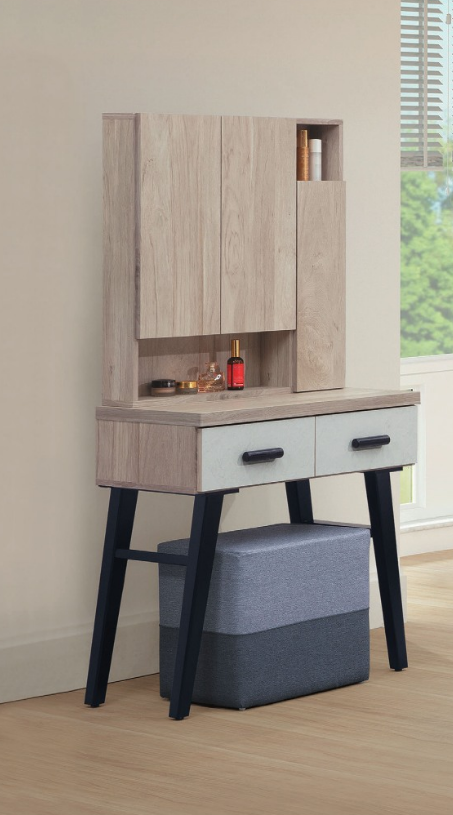 C578-6 杜恩橡木白2.7尺鏡台(含椅)