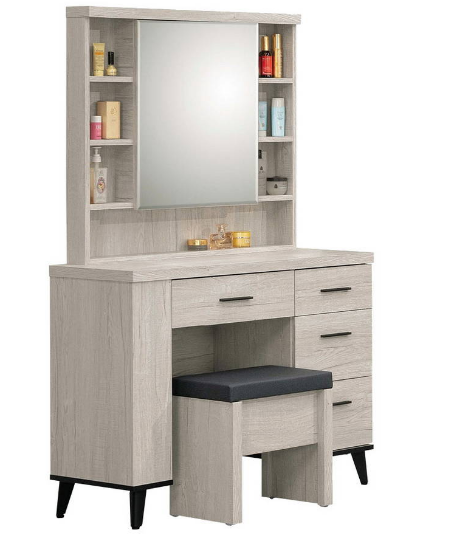 C615-4 洛瑪白橡木3.2尺鏡台 (含椅/全組)