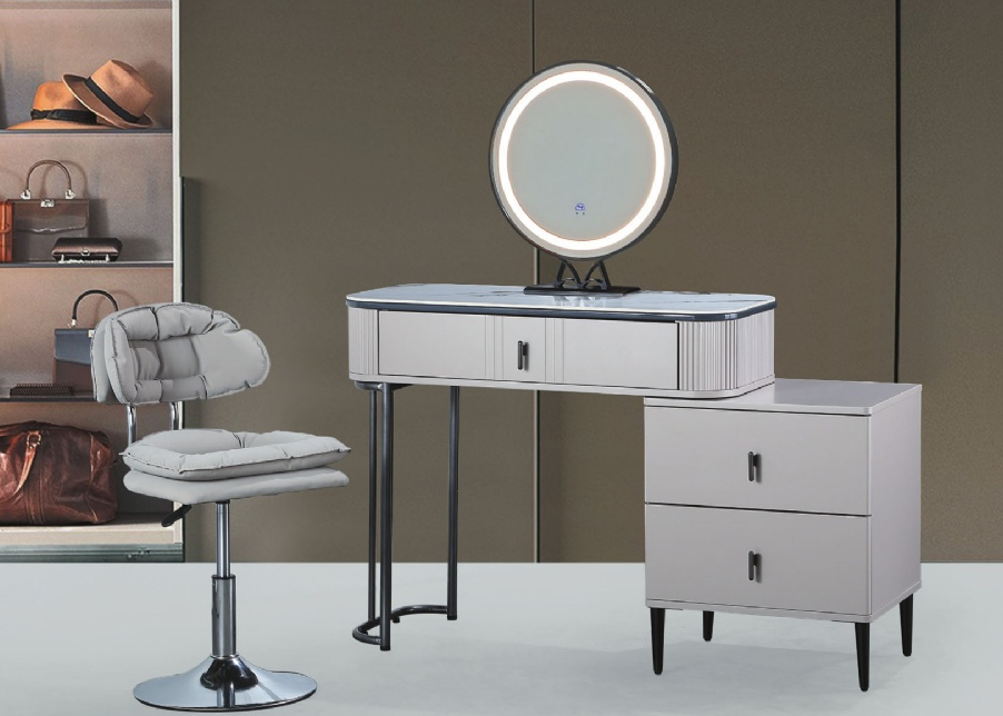 C630-4 22036-2 岩板化妝台(含椅.含鏡.含側櫃.全組)