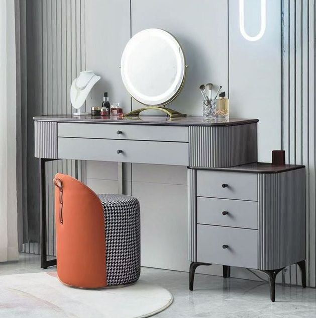 C630-1 諾曼灰色伸縮化妝台(恕不拆賣.全組.含鏡.含椅子)