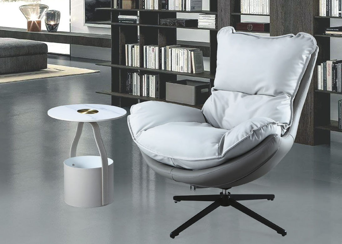 C730-5 T39-6 轉動休閒椅(淺灰+深灰皮)