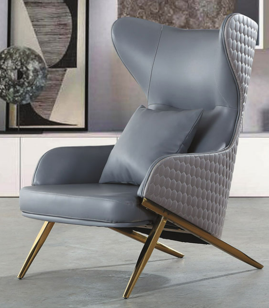 C729-1 SH-1858 休閒椅(灰皮.金色腳.含小抱枕)