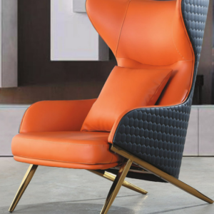 C729-2 SH-1858休閒椅(橘+灰皮.金色腳.含小抱枕)