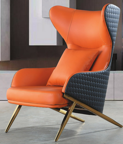 C729-2 SH-1858休閒椅(橘+灰皮.金色腳.含小抱枕)