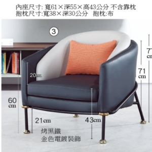 C732-3 SH-1852 休閒椅(淺灰+深灰皮)