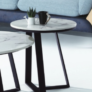 C285-2 C款 50圓棕花白小茶几(黑腳)(含石面)