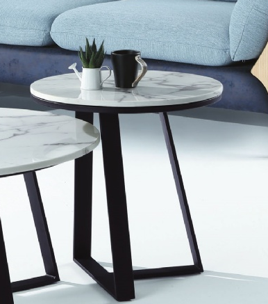 C285-2 C款 50圓棕花白小茶几(黑腳)(含石面)