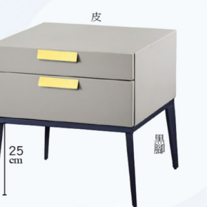 C279-12 6005床頭櫃(淺灰皮 黑鐵)