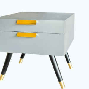 C279-13 6005-1 淺灰皮床頭櫃 黑金腳