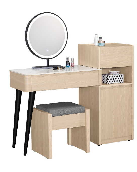 A1185-3 艾維斯2.7尺岩板伸縮化妝台(全組 鏡台 含椅 附活動隔板*1 桌面12MM桌面)