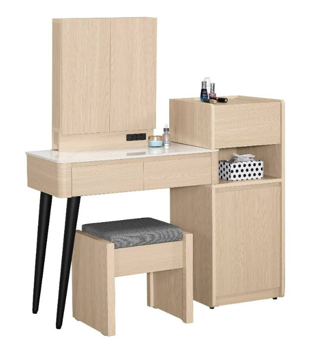 A1183-1 艾維斯2.7尺岩板伸縮化妝台(全組 木門 含椅附活動隔板*1 附插座 桌面12MM岩板)