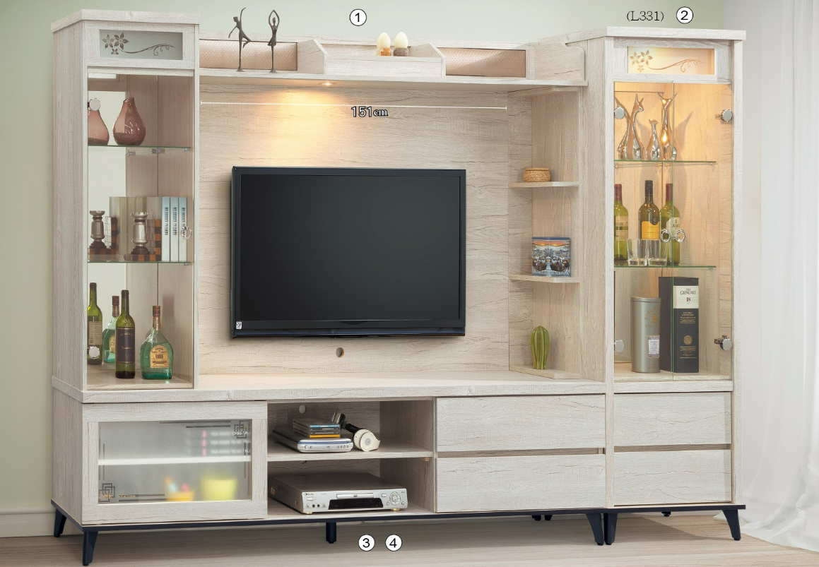 C291-4 炭燒白橡9尺高低櫃 全組