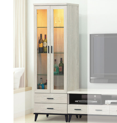 C304-4 洛瑪白橡木2.2*6.5尺展示櫃 玻璃隔板三片