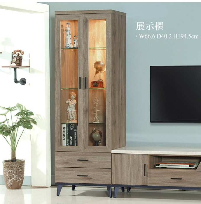 C315-2芮茲灰橡木2.2*6.5尺展示櫃 玻璃隔板3片