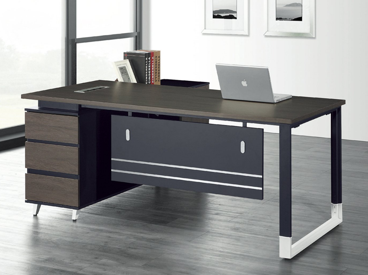 C334-2 C304 黑色6尺L型辦公桌+側邊櫃