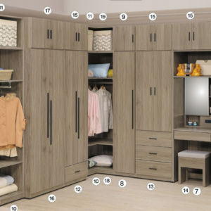 D130-14 灰橡色2*7尺鏡台衣櫥 含椅