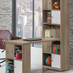 C341-5灰橡色 路易士多功能L型書櫃 全組