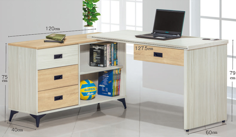 C341-2 路易士 白雲衫色L型多功能書桌 恕不拆賣 全組