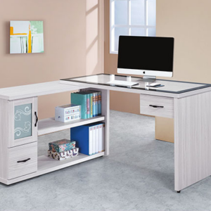 C341-1 密卡登4.4尺L型書桌 含5MM黑框強化面玻 恕不拆賣