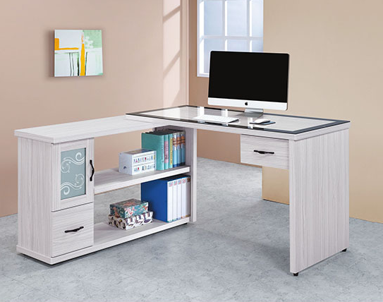 C341-1 密卡登4.4尺L型書桌 含5MM黑框強化面玻 恕不拆賣