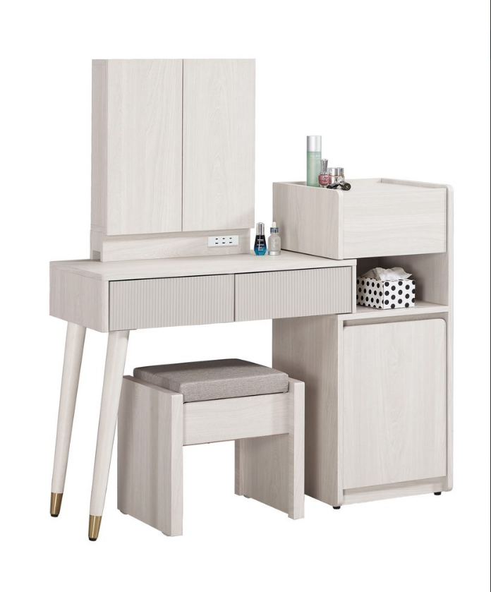 A1061-3 蘿克斯2.7尺伸縮化妝台 全組 木門 含椅 附插座 附活動隔板1片