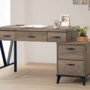 C346-4灰橡4尺單鐵架書桌+活動櫃