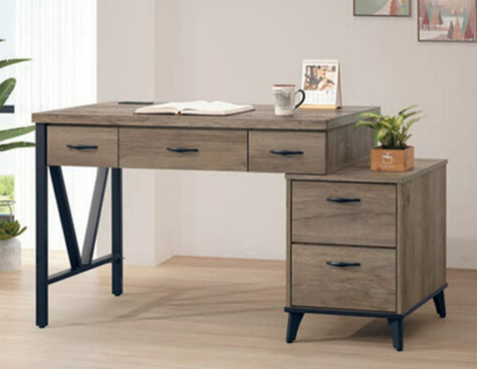 C346-4灰橡4尺單鐵架書桌+活動櫃