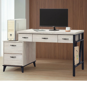 C346-5 炭燒白橡4尺單鐵架書桌+活動櫃