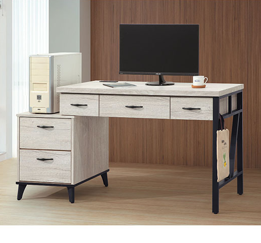 C346-5 炭燒白橡4尺單鐵架書桌+活動櫃