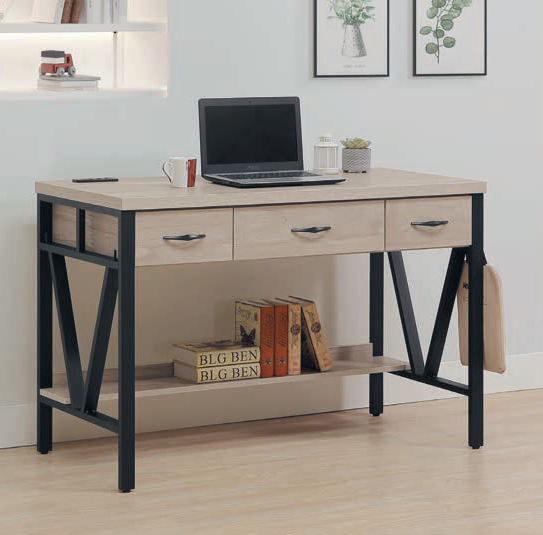 C346-12依夏4尺鐵架書桌 附插座