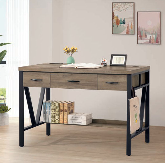 C346-2灰橡4尺鐵架書桌