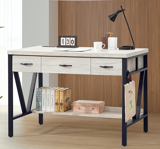 C346-1炭燒白橡4尺鐵架書桌USB插座