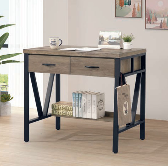 C346-10灰橡3尺鐵架書桌  無插座