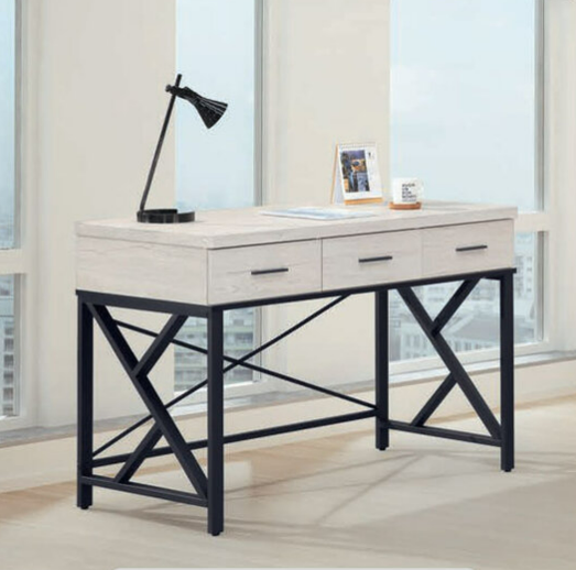 C344-4洛瑪白橡木4尺三抽鐵書桌