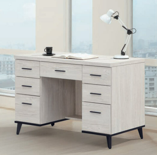 C352-8洛瑪白橡木4尺七抽書桌