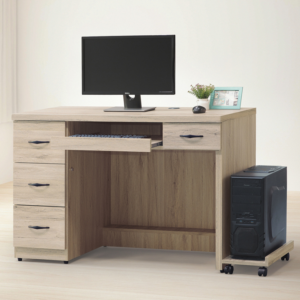 C352-4寶雅橡木4尺電腦桌 含主機架 附穿線孔 連環鎖