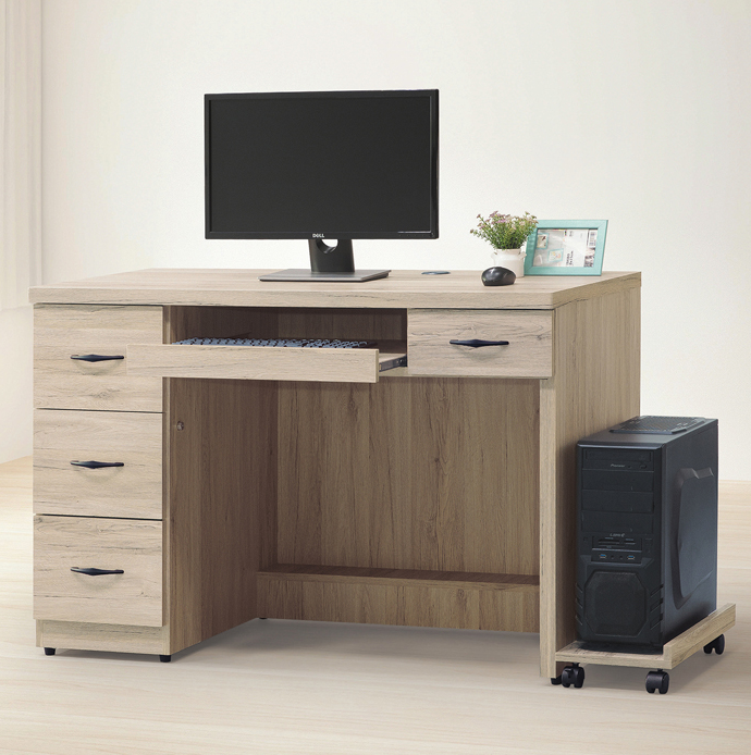 C352-4寶雅橡木4尺電腦桌 含主機架 附穿線孔 連環鎖