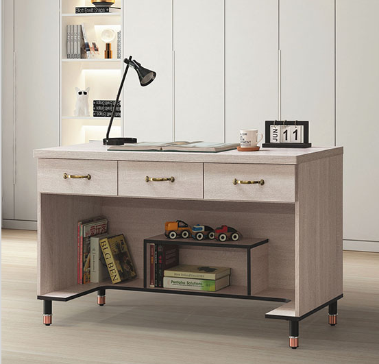 C353-4鋼刷白4尺三抽書桌下座