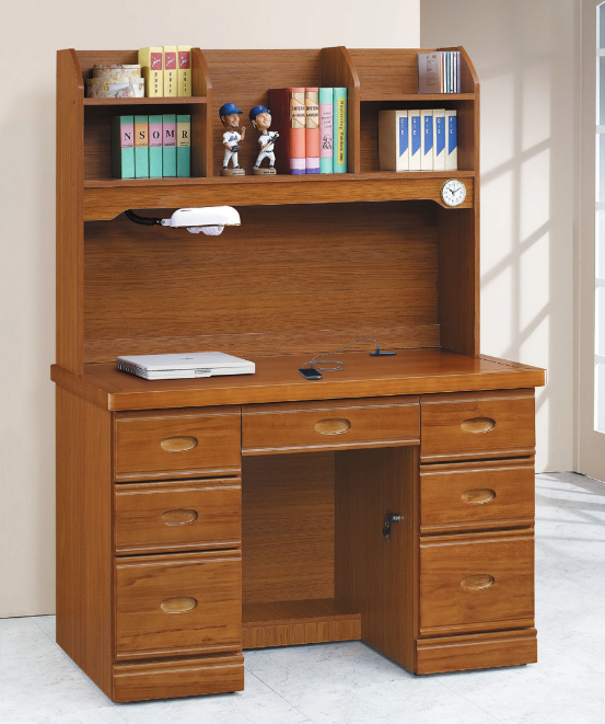 C357-1 浮雕柚木3.5尺實木書桌上座+C357-2下座