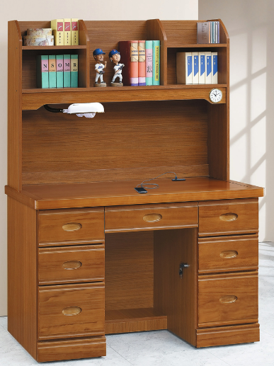 C357-3浮雕柚木4.2尺實木書桌上座+C357-4 下座