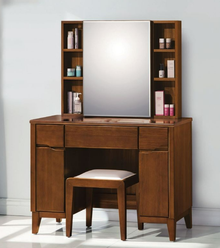 D163-4 米亞淺胡桃3.3尺鏡台 含椅