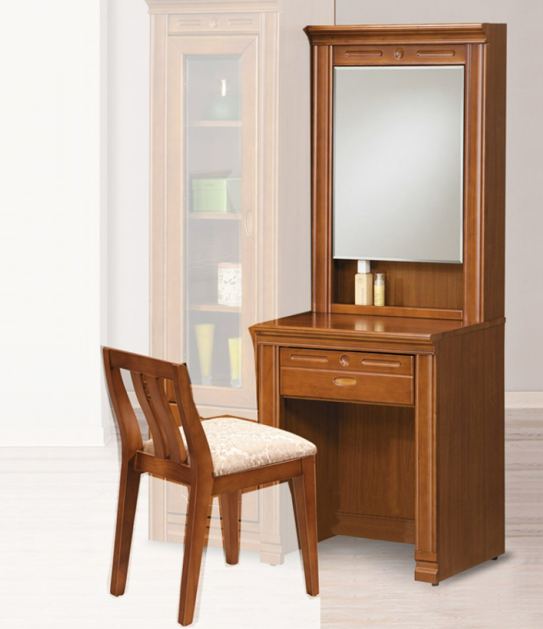 D167-5 蘇格蘭檜木實木2尺鏡台 含椅 共3件
