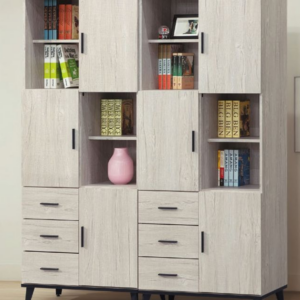 C372-9洛瑪白橡木2.7*6.5尺三門三抽書櫥 單只 隔板五片